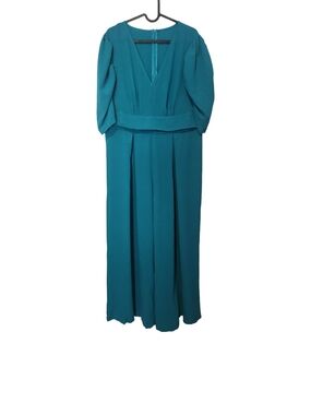 SHEIN Teal V-Neck Long Sleeve Jumpsuit